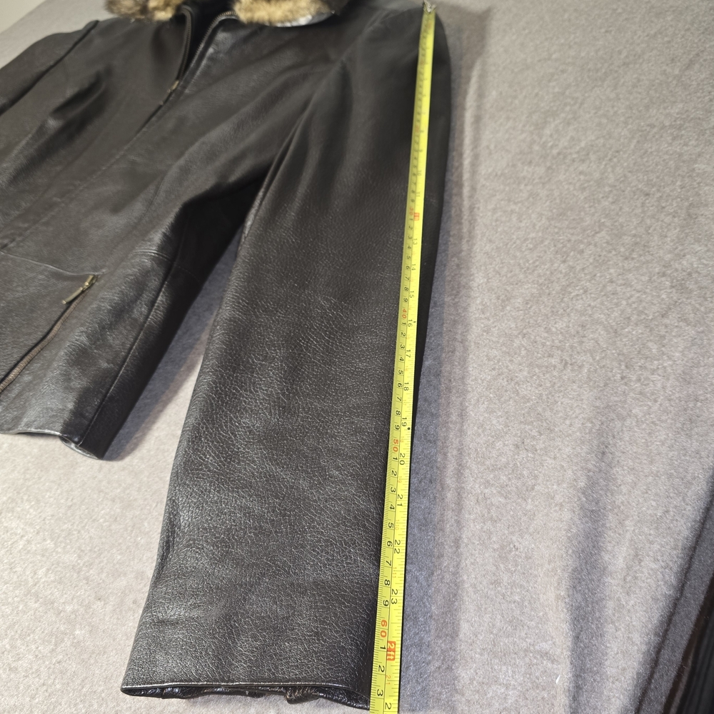 My Weekend Clothes Brown Leather Jacket Removeable Faux Fur Collar Size Large - Picture 15 of 16